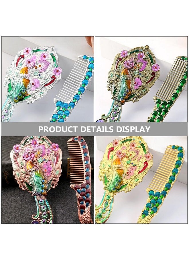 HEALLILY 1 Set Antique Mirror Comb Set Vintage Metal Peacock Handheld Makeup Mirror Travel Dressing Table Princess Mirror Cosmetic Mirror Vanity Mirror Set With Comb For Women Salon  - Image 5