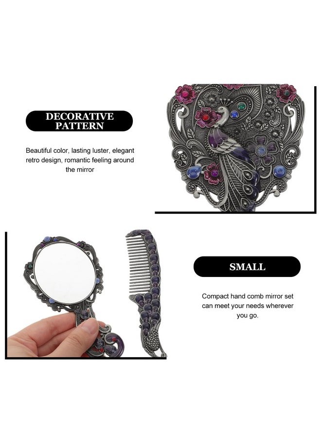 HEALLILY 1 Set Antique Mirror Comb Set Vintage Metal Peacock Handheld Makeup Mirror Travel Dressing Table Princess Mirror Cosmetic Mirror Vanity Mirror Set With Comb For Women Salon  - Image 3