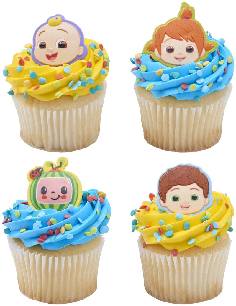 ديكوباك Cocomelon Playtime Rings | 24 Cupcake Toppers يضم JJ Yoyo & Tomtom | Decopac Cocomelon Cake Decorations طعام آمن وجاهز للاستخدام - 24 حزمة - Image 1