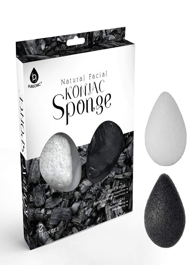 Pursonic Natural Konjac Bamboo Charcoal Facial Sponge for Gentle Face Cleansing and Exfoliation, Helps with Clogged Pores 100% Bio-Degradable,Vegan Products, 2- Pack - Image 1