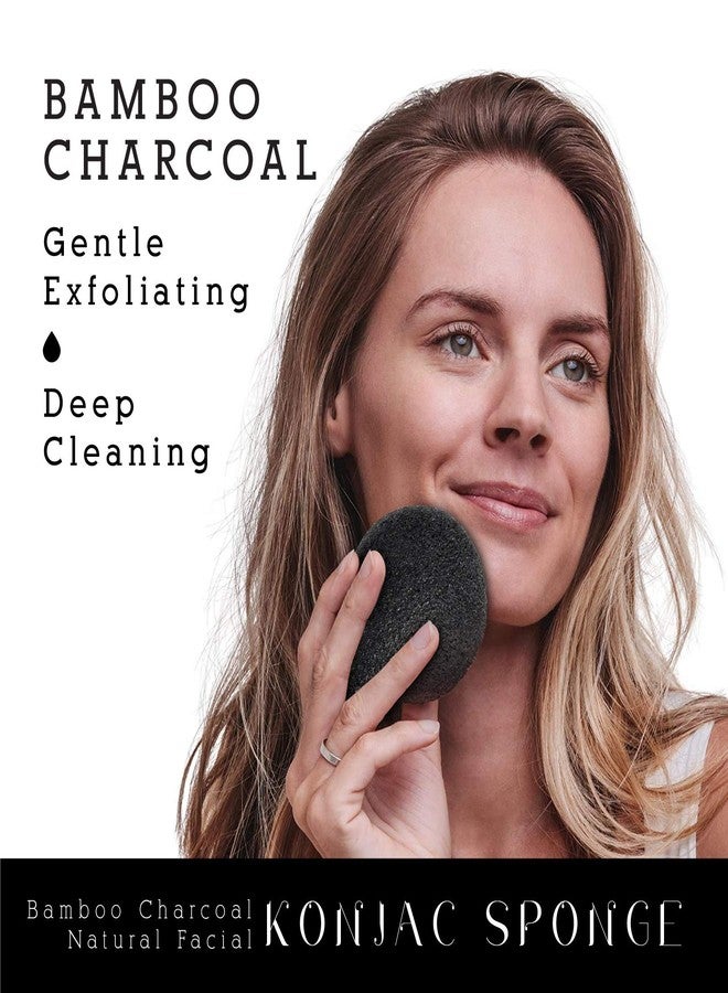 Pursonic Natural Konjac Bamboo Charcoal Facial Sponge for Gentle Face Cleansing and Exfoliation, Helps with Clogged Pores 100% Bio-Degradable,Vegan Products, 2- Pack - Image 2