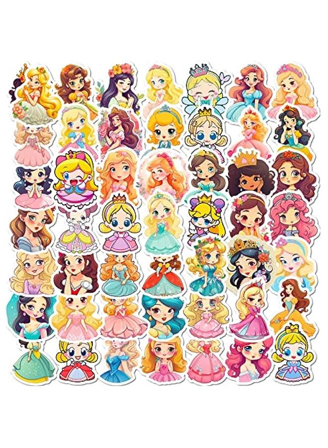 ميكسد ABIN 200Pcs Princess Stickers for Party, 50 Sytle Waterproof Cartoon Princess Stickers for Kids, Cute Anime Stickers for Laptop Hydroflask Journaling Fairy Princess Stickers (Cartoon Princess) - Image 1