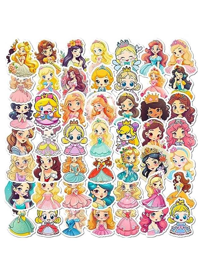 ميكسد ABIN 200Pcs Princess Stickers for Party, 50 Sytle Waterproof Cartoon Princess Stickers for Kids, Cute Anime Stickers for Laptop Hydroflask Journaling Fairy Princess Stickers (Cartoon Princess) - Image 2