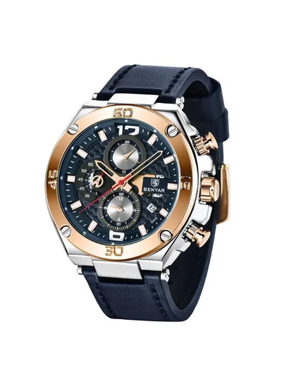 بينيار بينيار الرجال ساعات كرونوغراف تاريخ الماء الساعات الرياضية الجلدية حزام الأعمال ساعات المعصم