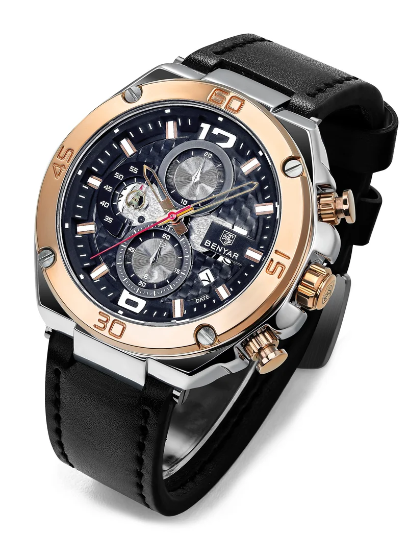 BENYAR BENYAR Mens Watches Chronograph Date Waterproof Sports Watches Leather Strap Business Wrist Watches