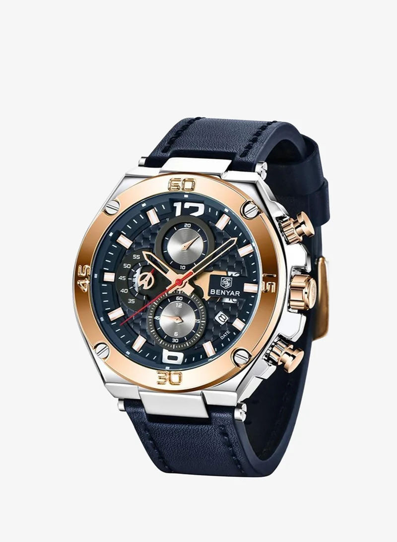 BENYAR Mens Watches Chronograph Date Waterproof Sports Watches Leather Strap Business Wrist Watches