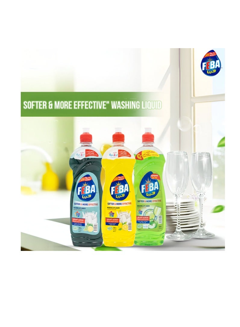 FEBA FEBA Dishwashing Liquid, 3-Pack Lemon, Lime & Apple - Powerful Grease, Cutting Dish Soap - 680ml Each - Kitchen Cleaner, Streak-Free Dishwashing Detergent for Dishes & Glassware - Image 4