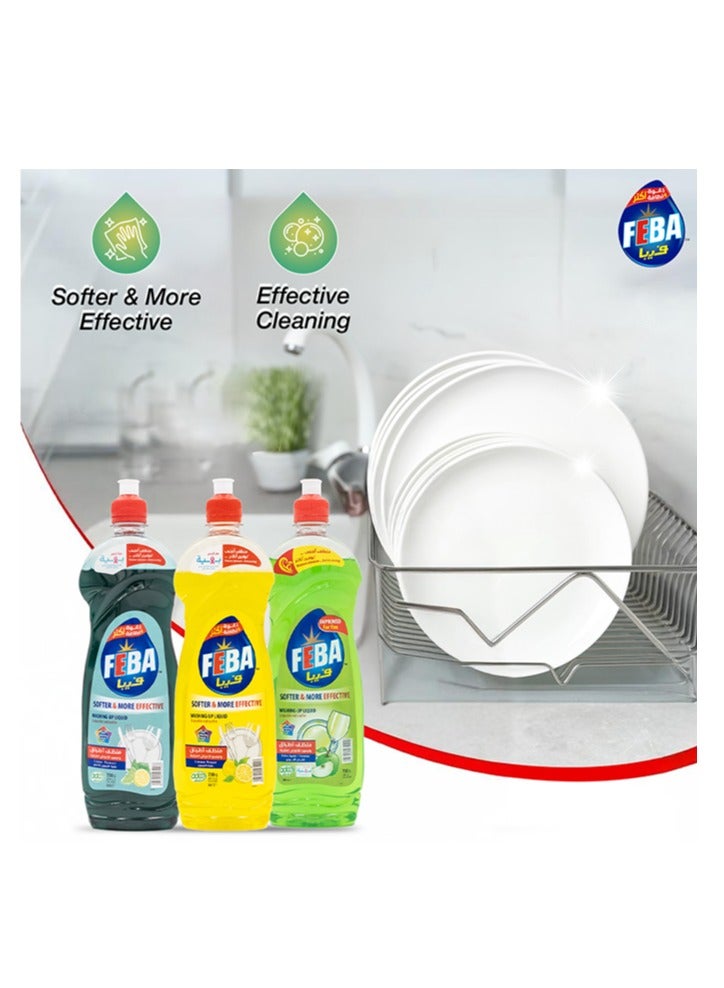 FEBA FEBA Dishwashing Liquid, 3-Pack Lemon, Lime & Apple - Powerful Grease, Cutting Dish Soap - 680ml Each - Kitchen Cleaner, Streak-Free Dishwashing Detergent for Dishes & Glassware - Image 3