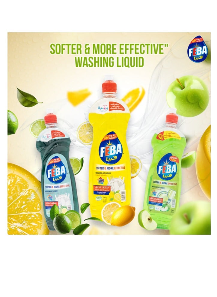 FEBA FEBA Dishwashing Liquid, 3-Pack Lemon, Lime & Apple - Powerful Grease, Cutting Dish Soap - 680ml Each - Kitchen Cleaner, Streak-Free Dishwashing Detergent for Dishes & Glassware - Image 5