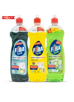 FEBA FEBA Dishwashing Liquid, 3-Pack Lemon, Lime & Apple - Powerful Grease, Cutting Dish Soap - 680ml Each - Kitchen Cleaner, Streak-Free Dishwashing Detergent for Dishes & Glassware  - Image 1