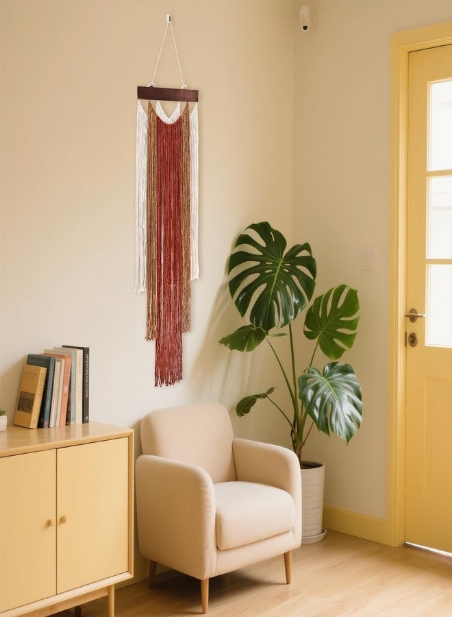 iHUFeather Macrame Wall Hanging Boho Wall Tapestry, Handmade Woven Wall Art for Living Room Bedroom Bohemian Home Decor 47.2" L x 15.7" W (Deep Red) - Image 4