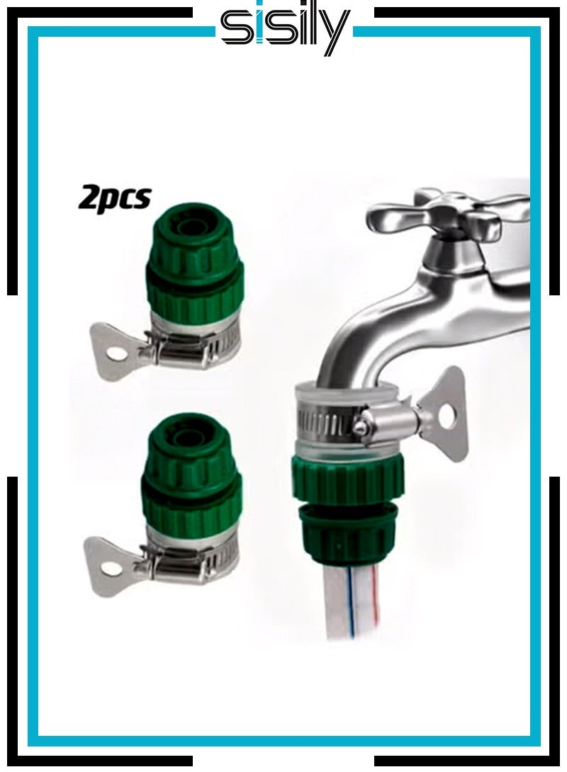 Sisily 2pcs Universal Tap Connector Adapter Hose Pipe Quick Joint Water Hose Pipe Tap Faucet Connector Adapter Connect Garden Lawn Water Tube Washing Machine Faucet Kitchen Cars Cleaning Use - Image 1