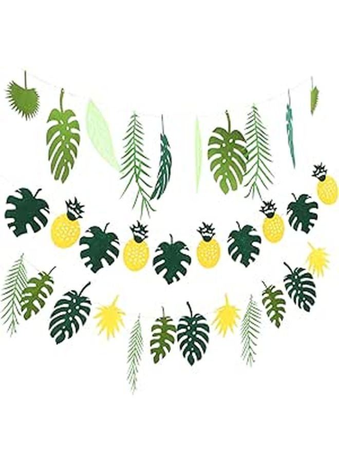 Green Felt Fabric Tropical Leaf Garland Hawaiian Pineapple Palm Leaves Banner Decorations - Image 1