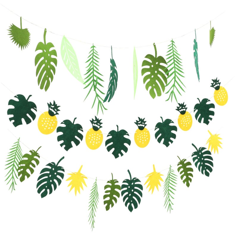 Green Felt Fabric Tropical Leaf Garland Hawaiian Pineapple Palm Leaves Banner Decorations - Image 2