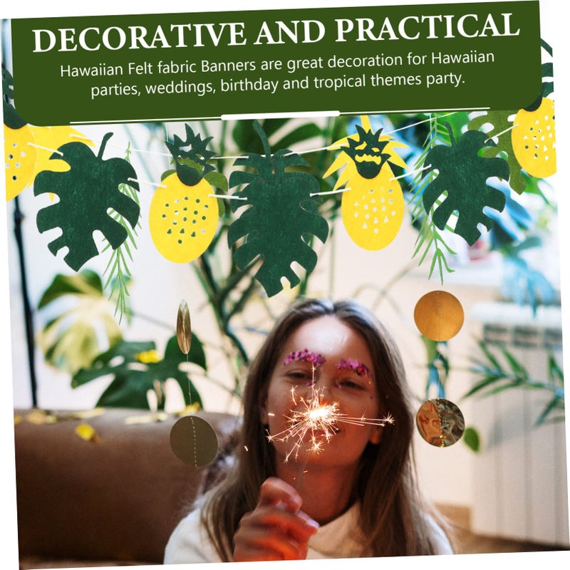 Green Felt Fabric Tropical Leaf Garland Hawaiian Pineapple Palm Leaves Banner Decorations - Image 3