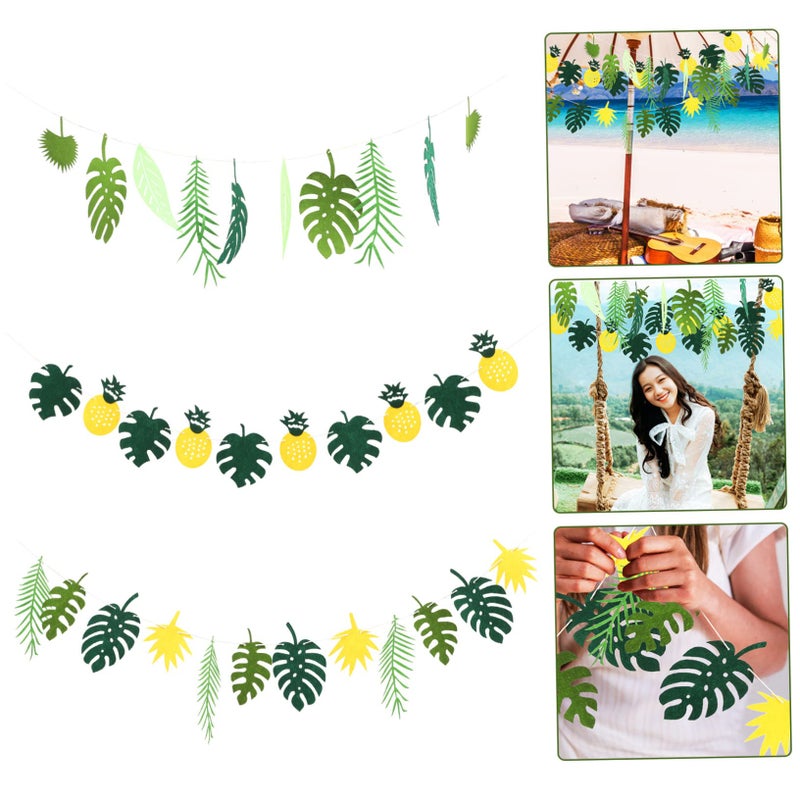 Green Felt Fabric Tropical Leaf Garland Hawaiian Pineapple Palm Leaves Banner Decorations - Image 4