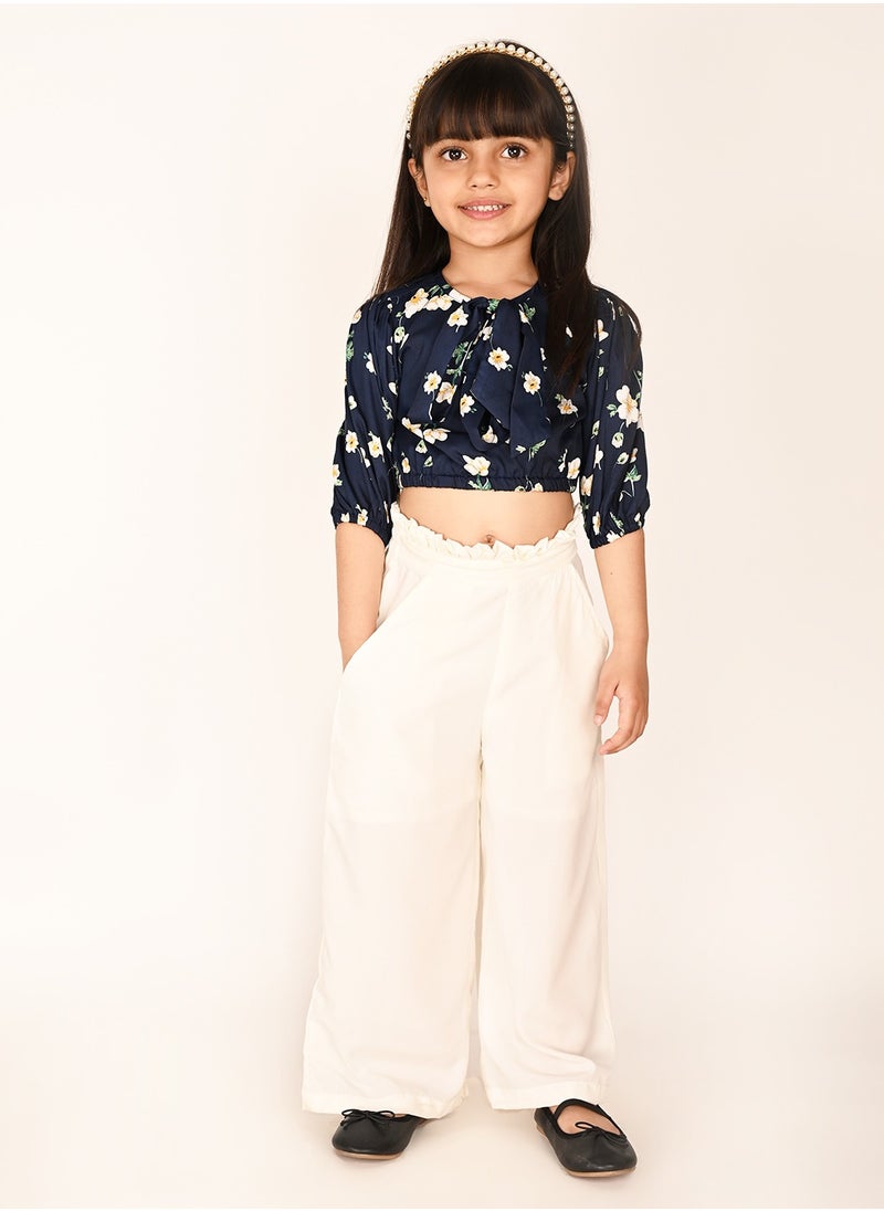 Flower Printed Top with Navy White Pant Set for Girls - pzsku/Z34DC97E6D7446B8FB468Z/45/_/1721982634/799e5d32-c7f4-4e7a-8165-dc9cc1a93cb4