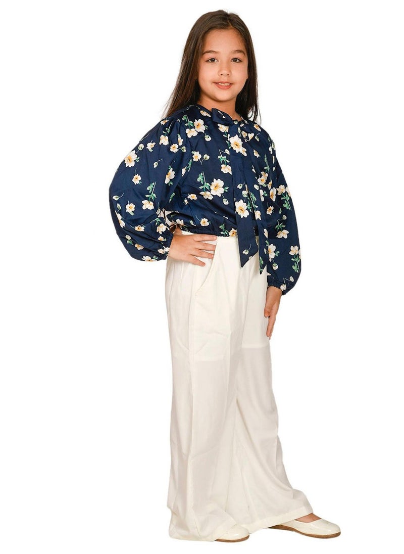 Flower Printed Top with Navy White Pant Set for Girls - pzsku/Z34DC97E6D7446B8FB468Z/45/_/1723487871/34db54a3-cfe6-4b33-b146-03ac671468f2