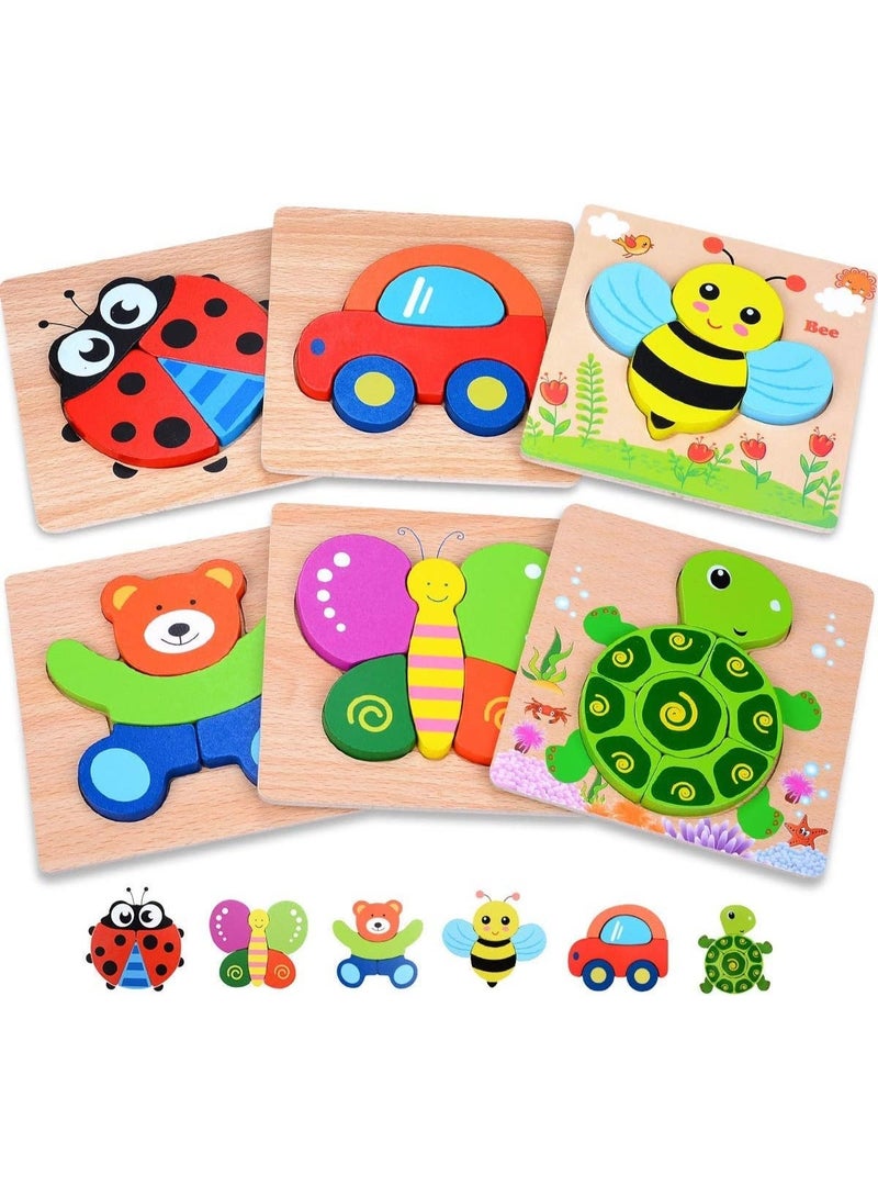 ARGT Wooden Toddler Animal Puzzles | Montessori Educational Toys for Kids Age 1-3 | 6-in-1 Eco-Friendly Learning Jigsaw Set for Boys & Girls - Image 1