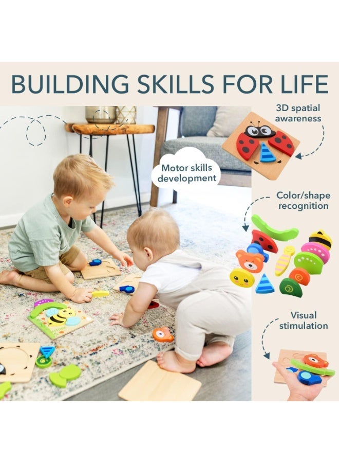 ARGT Wooden Toddler Animal Puzzles | Montessori Educational Toys for Kids Age 1-3 | 6-in-1 Eco-Friendly Learning Jigsaw Set for Boys & Girls - Image 4