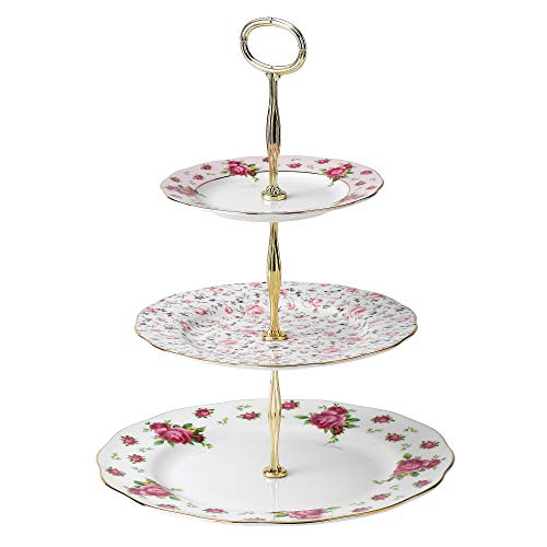 Royal Albert New Country Roses White Cake Stand Three-Tier, 11.5" - Image 1