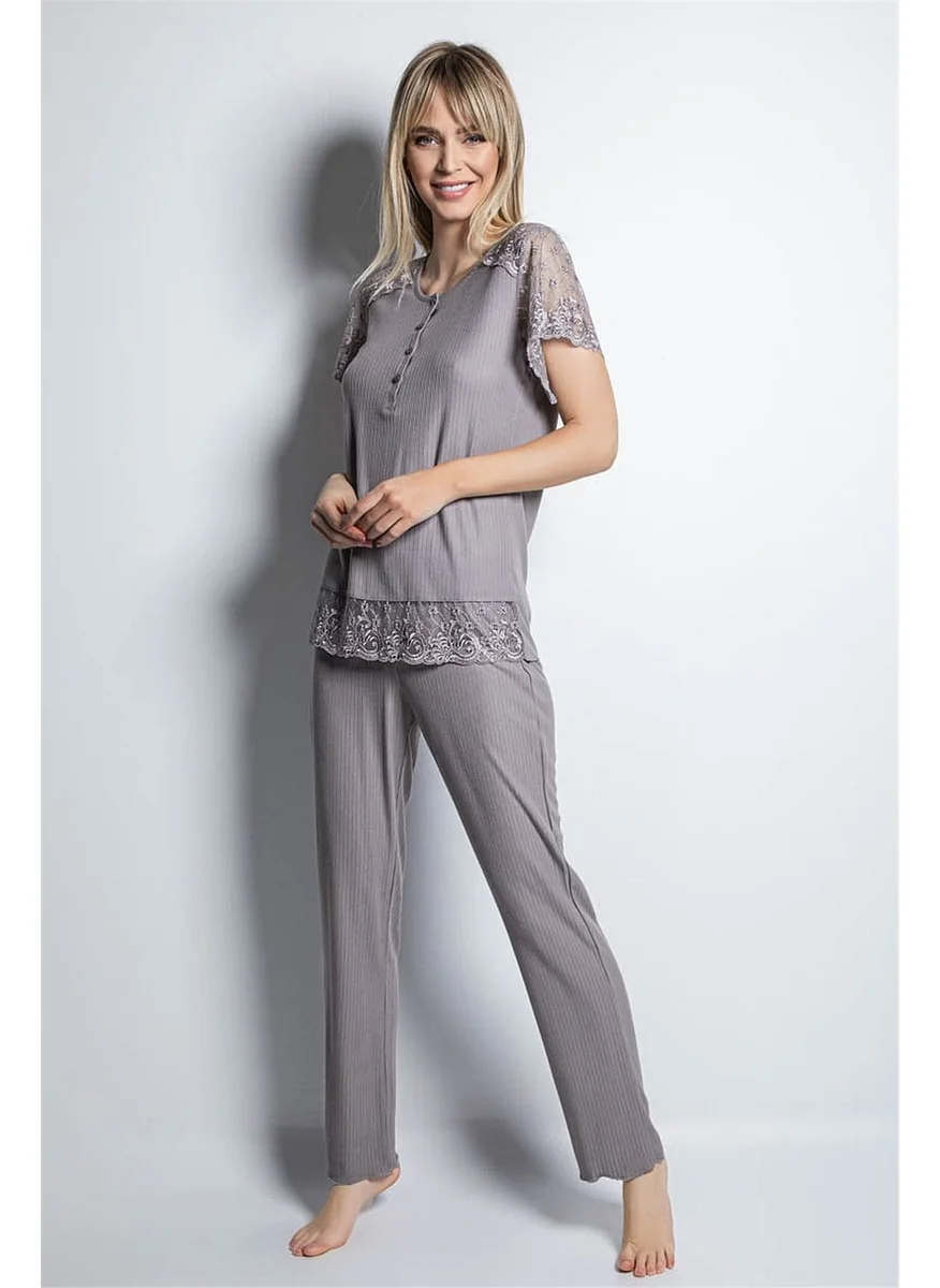 Monamise Women's Gray Short Sleeve Pajama Set 19161