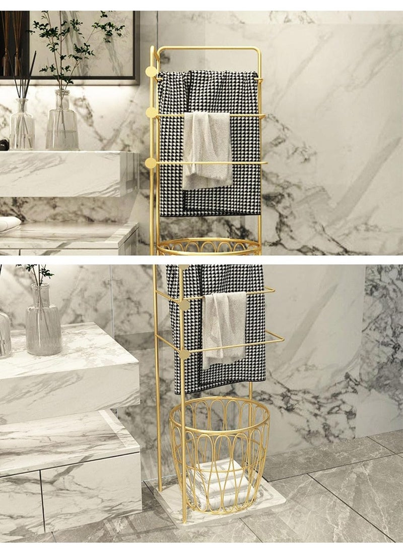 GT-Wheel - Freestanding Towel Rack with Basket for Dirty Clothes 3-Tier Blanket Rack for Bathroom and Bedroom - Image 1