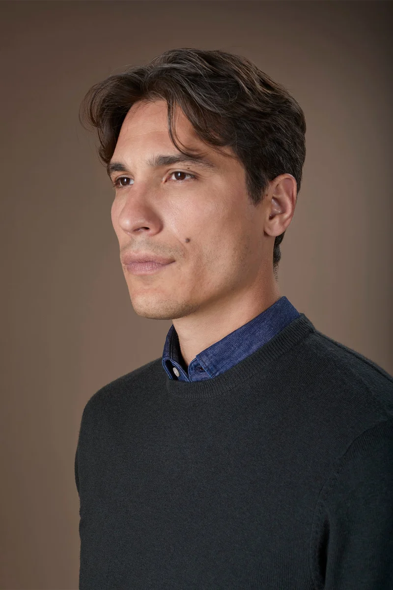 Doppelganger Green Men's regular fit crew neck jumper in wool and cotton - Forest Green for Men | Best Price UAE