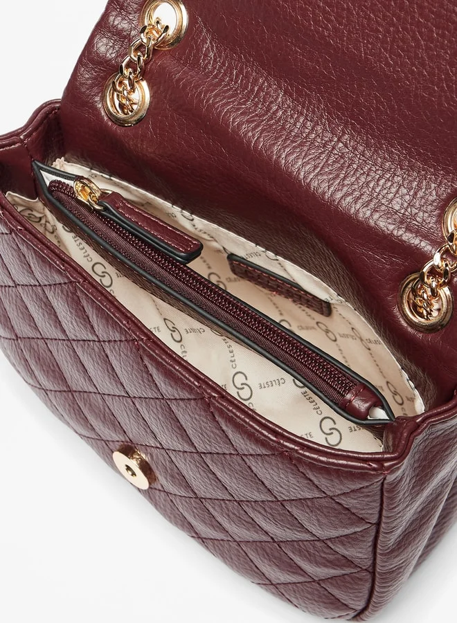 Celeste Quilted Crossbody Bag with Button Closure and Chain Strap