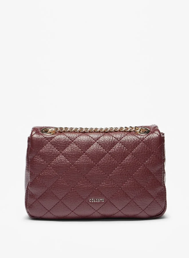 Celeste Quilted Crossbody Bag with Button Closure and Chain Strap