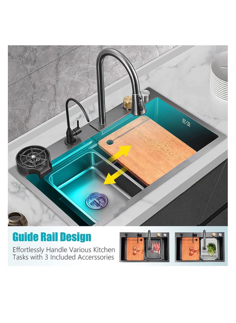 ULHYC Kitchen Sink,Flying rain Waterfall Sink, 304 Stainless Steel bar Sink,Single Bowl With Cup Washer,Workstation Sink Washer - Image 5