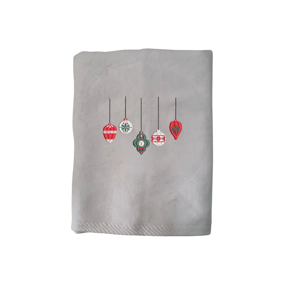BYFT Iris Christmas Embroidered 50 x 80 Cm White Hand Towel - "Christmas Ornament Set" Design 100% Cotton - Premium Holiday Collection