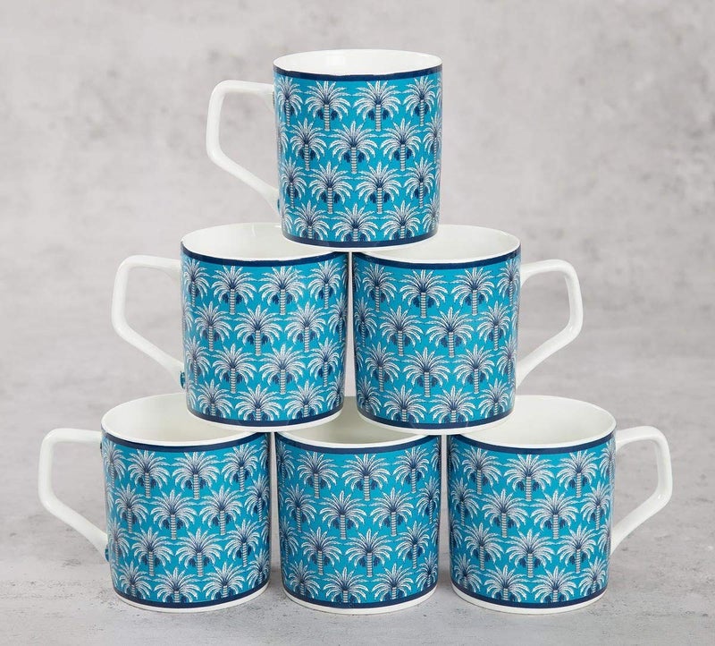 India Circus Bone China Mugs Set of 6 Blue 220ml - Image 1