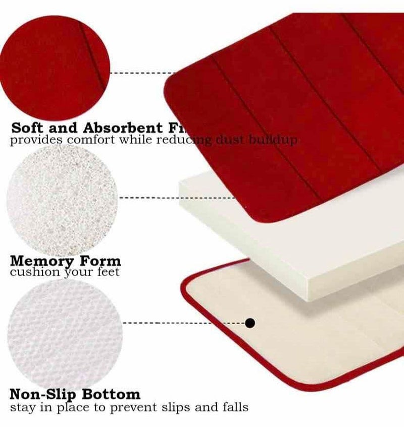 Home-Cloud HomeCloud Memory Foam Bath Mat| Non Slip Super Water Absorption Soft Bathroom Rugs, Thick, Dry Fast, Machine Washable for Bathroom Floor Mat (60 * 40cm) (Maroon, 40x60cm) - Image 2