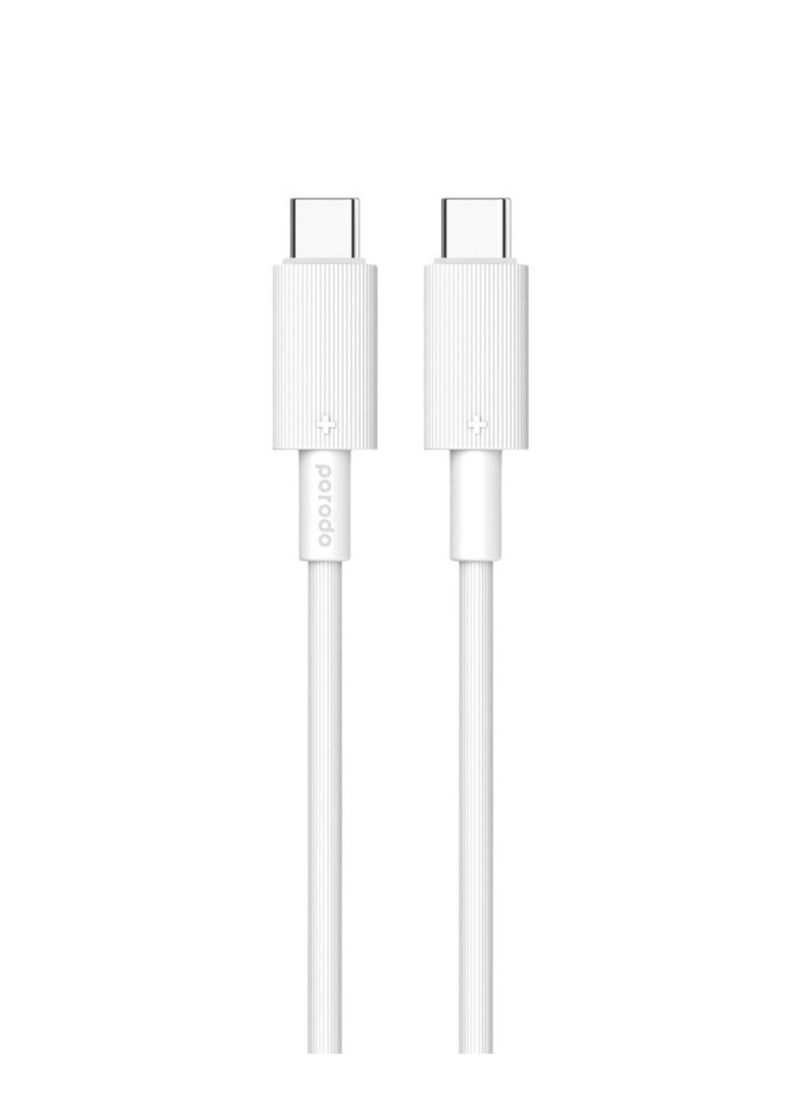 porodo USB-C to USB-C PVC Cable, 480Mbps Transfer Speed, 60W Power Delivery, more than 15000 Bends Life Span, 1.2m Cable Length, Tangle Free - White  - Image 1