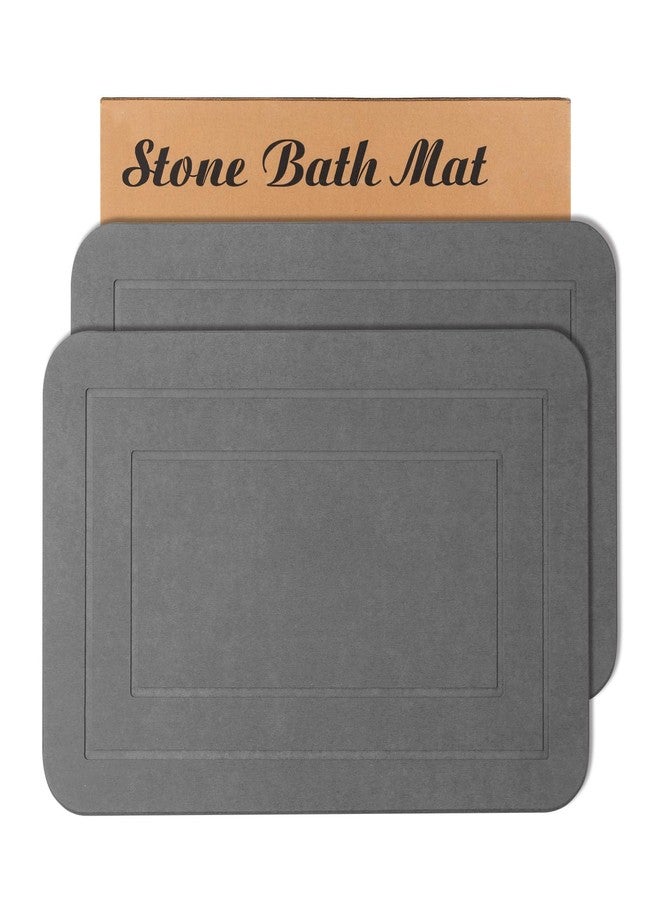 HUMIGA 2 Pack Stone Bath Mat, Diatomaceous Earth Shower Mat, Non-Slip Super Absorbent Quick Drying Bathroom Kitchen Floor Mat (Grey, 24x15) - Image 1