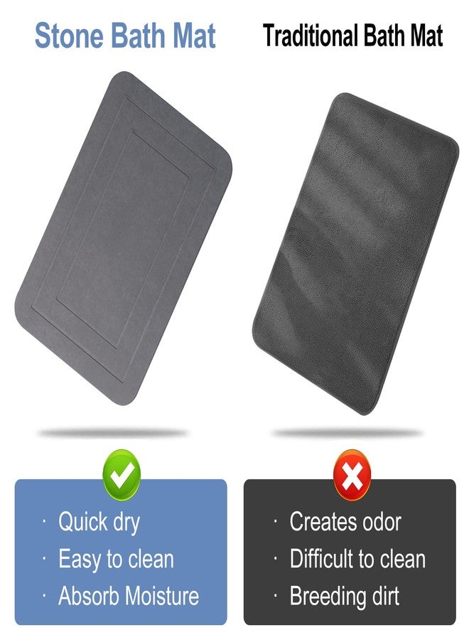 HUMIGA 2 Pack Stone Bath Mat, Diatomaceous Earth Shower Mat, Non-Slip Super Absorbent Quick Drying Bathroom Kitchen Floor Mat (Grey, 24x15) - Image 5