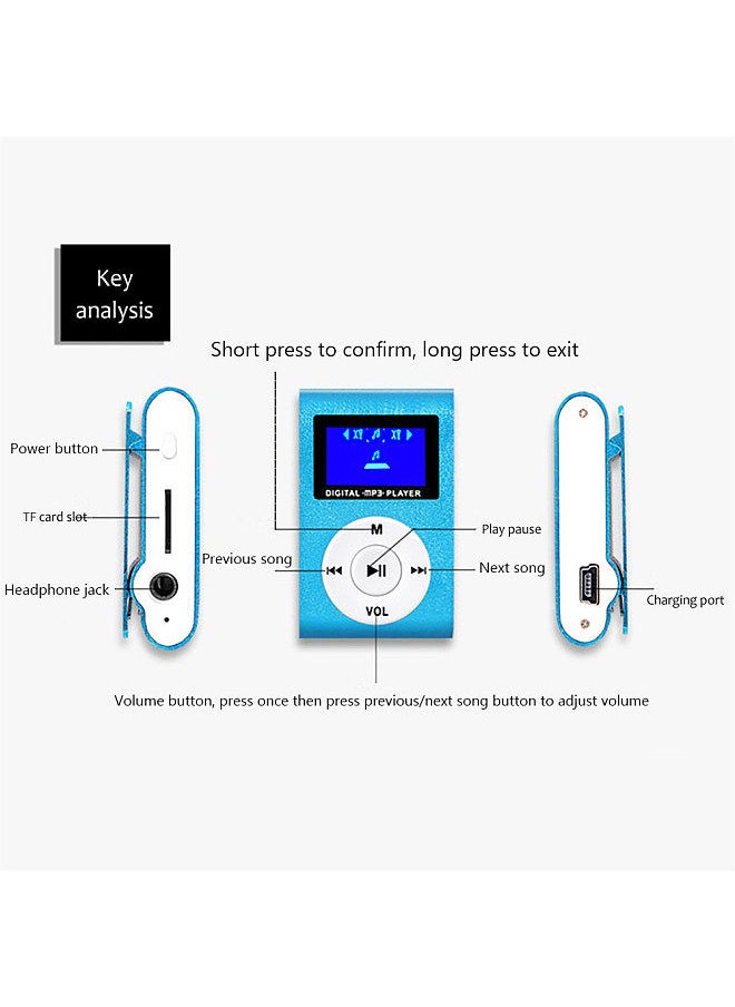 Generic - Mini Portable MP3 Music Player Metal Clip-on MP3 Player with LCD Screen Support TF Card Wide Application Silver - Image 1