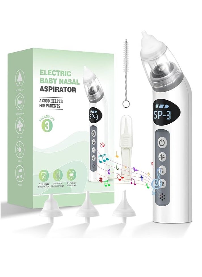 Generic Nasal Aspirator, IPX7 Waterproof Electric Nasal Aspirator for Baby, Baby Nose Sucker Baby with 3 Silicone Tips, Adjustable 3 Levels Suction, Rechargeable, 8 Light Soothing Function & Music  - Image 1
