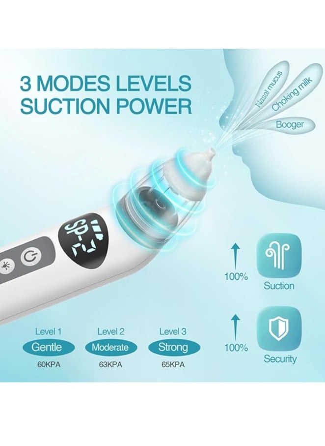 Generic Nasal Aspirator, IPX7 Waterproof Electric Nasal Aspirator for Baby, Baby Nose Sucker Baby with 3 Silicone Tips, Adjustable 3 Levels Suction, Rechargeable, 8 Light Soothing Function & Music  - Image 4