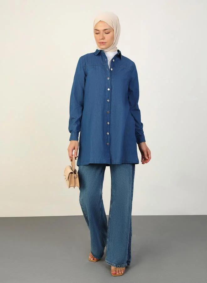 رفقة من مودانيسا رفقة من مودانيسا تونيك أزرق دينم بأزرار وياقة عريضة
