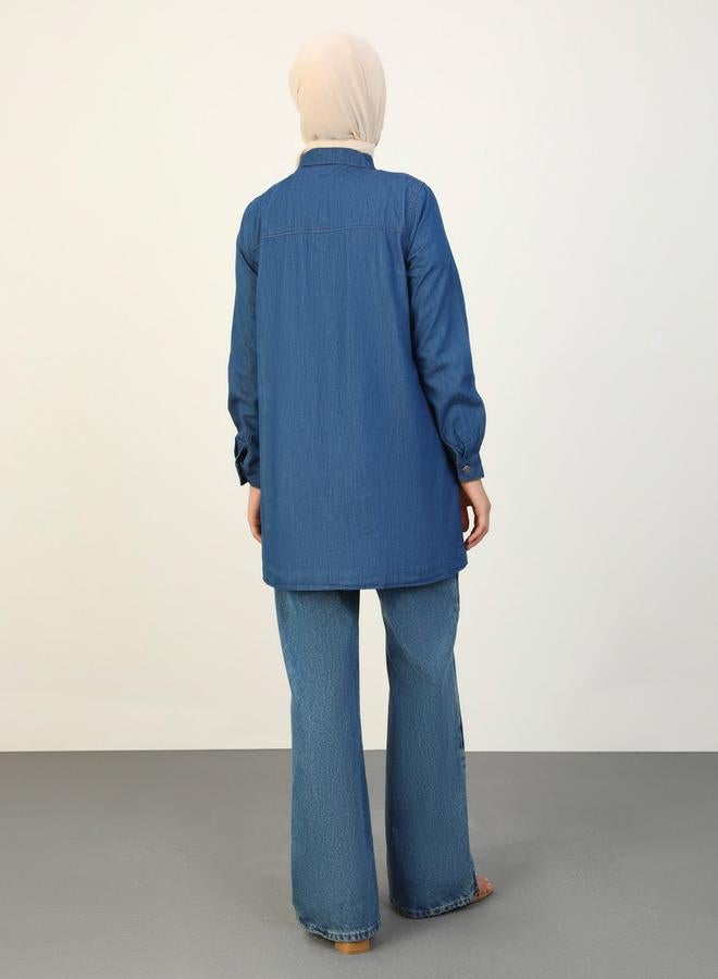 رفقة من مودانيسا تونيك أزرق دينم بأزرار وياقة عريضة - Image 5