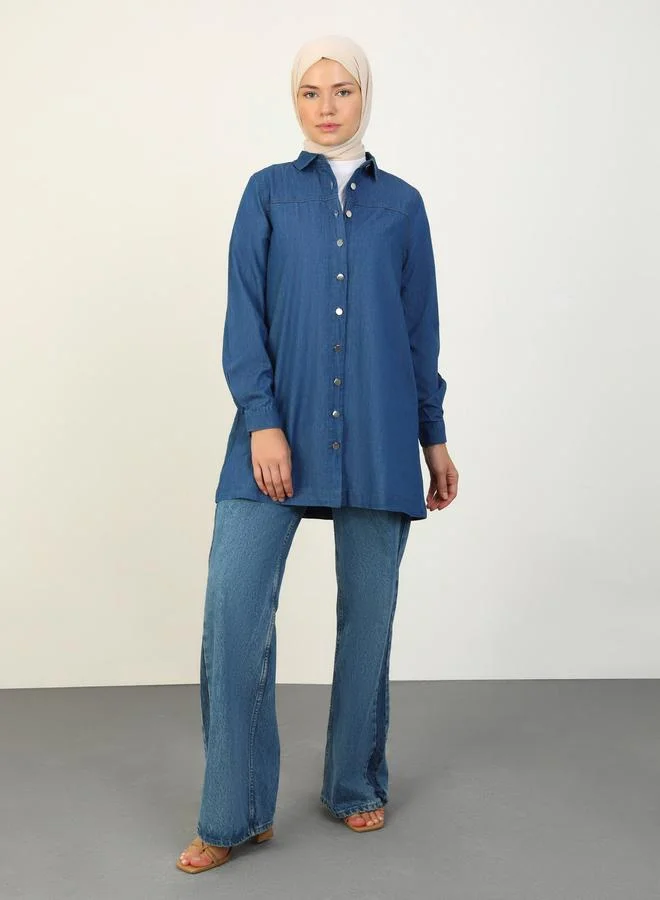 رفقة من مودانيسا رفقة من مودانيسا تونيك أزرق دينم بأزرار وياقة عريضة