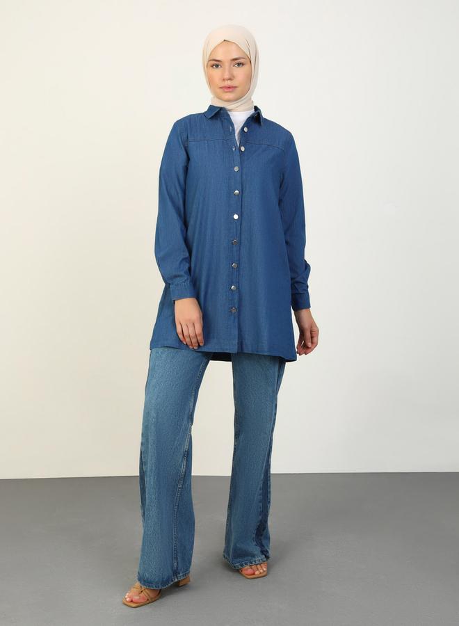رفقة من مودانيسا تونيك أزرق دينم بأزرار وياقة عريضة - Image 1
