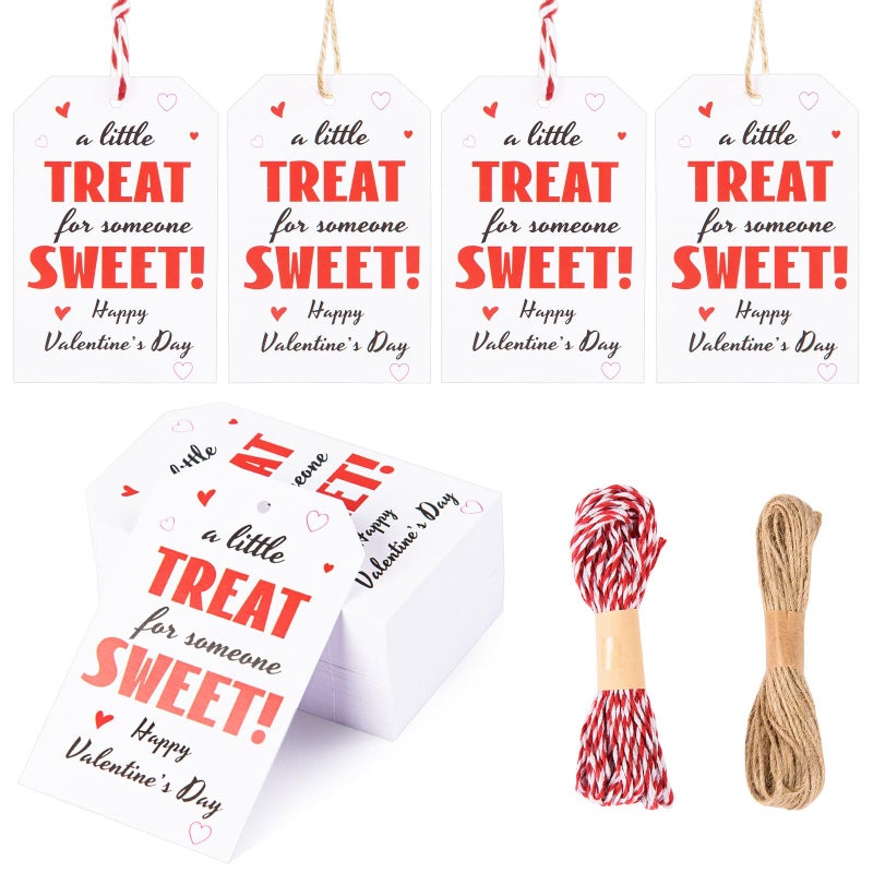 MoDooris 200 Pack Valentineâ€™s Day Gift Tags Valentine Treat Sweet Paper Hanging Tags with Red White String & Jute Twine, Heart Gift Wrapping Supplies for Party Favors, Treat Bags, Gifts - Image 1