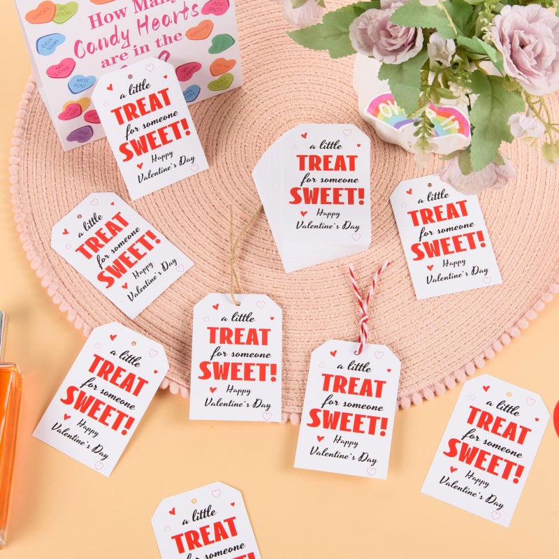 MoDooris 200 Pack Valentineâ€™s Day Gift Tags Valentine Treat Sweet Paper Hanging Tags with Red White String & Jute Twine, Heart Gift Wrapping Supplies for Party Favors, Treat Bags, Gifts - Image 4