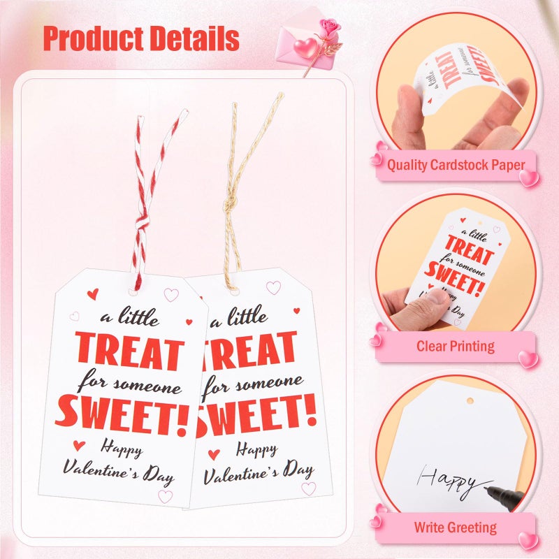 MoDooris 200 Pack Valentineâ€™s Day Gift Tags Valentine Treat Sweet Paper Hanging Tags with Red White String & Jute Twine, Heart Gift Wrapping Supplies for Party Favors, Treat Bags, Gifts - Image 3