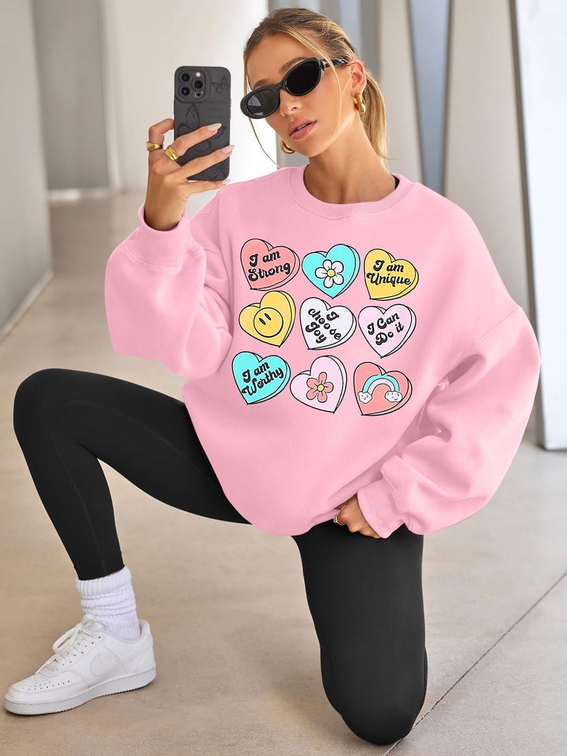 MAXIMGR Valentines Sweatshirt Women Teacher Valentine Shirts sequin Love Heart Graphic Tee Valentine's Day Gift Pullover Pink - Image 3