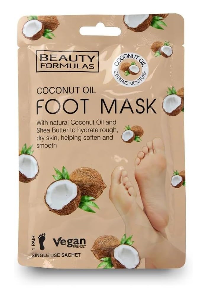 BEAUTY FORMULAS قناع القدم بزيت جوز الهند من بيوتي فورمولا - علاج ترطيب مكثف بزيت جوز الهند الطبيعي وزبدة الشيا لترطيب وتنعيم البشرة الجافة - صديق للنباتيين - Image 3