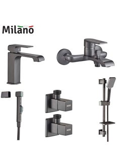 milano Power Collection Complete Set With Matte Color, Brass Body Complete set for Toilets, Bathroom, Lavatory Grey 